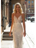 Beaded V Neck Ivory Lace Wedding Dress